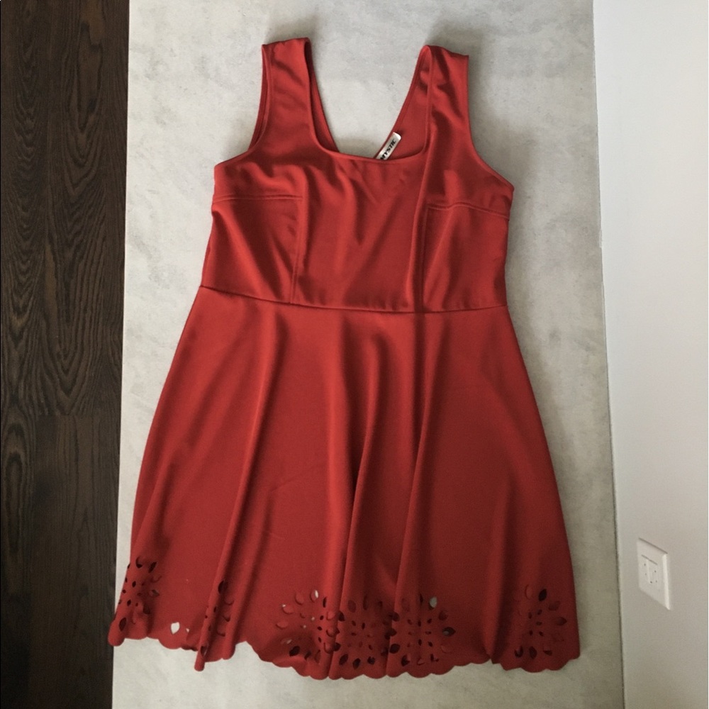 Mystic Modcloth Red Dress with cute floral cutout hem